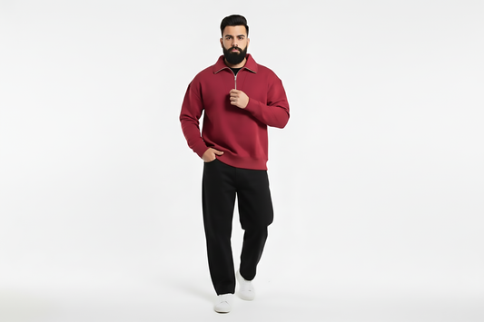 Textured Zip-Neck Knit Jumper – Royal Maroon