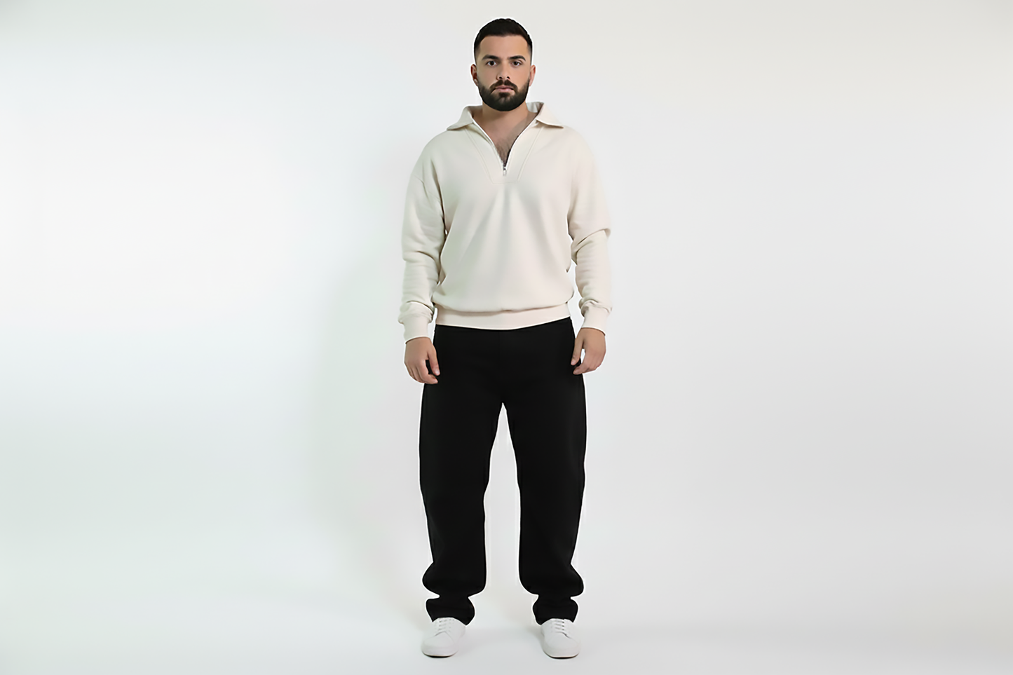 Textured Zip-Neck Knit Jumper – Soft Ivory